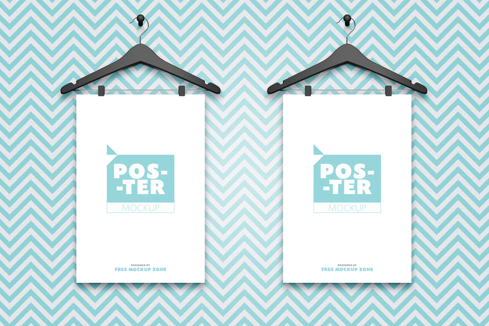 Free-2-Posters-Hanging-on-Hangers-Mockup