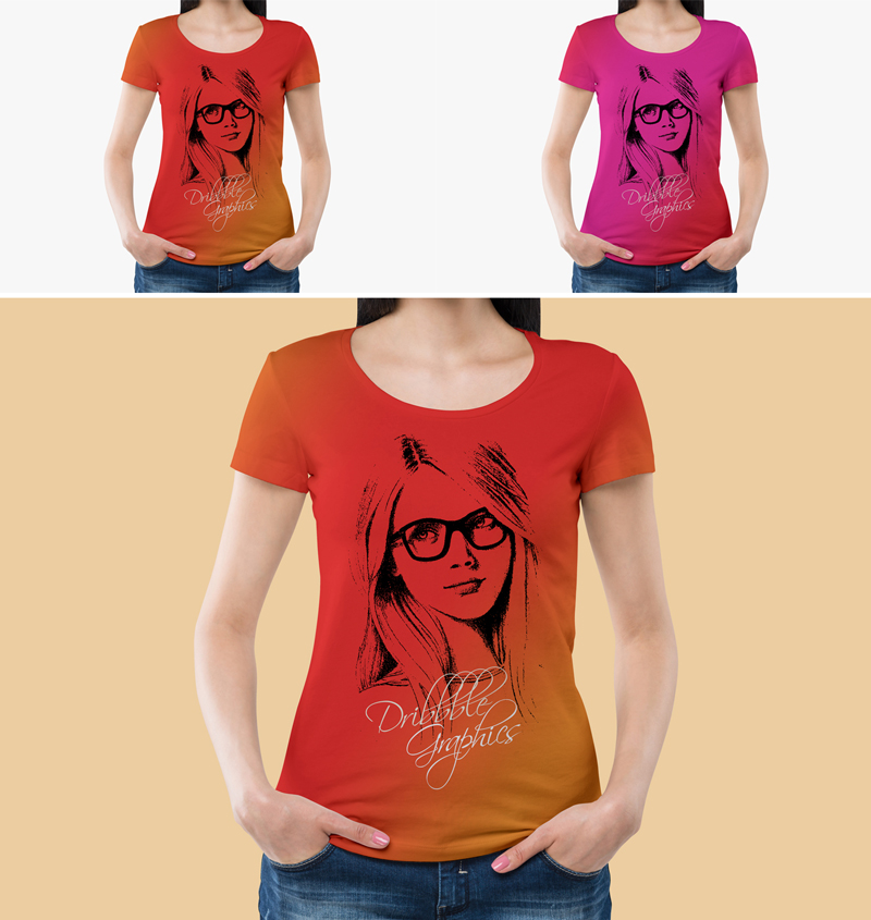 Free-Round-Neck-Girl-T-Shirt-Mockup