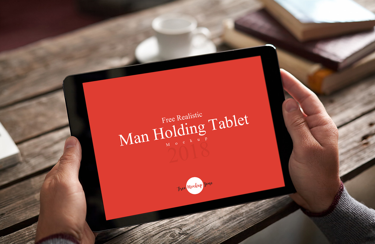 Download Free Realistic Man Holding Tablet Mockupfree Mockup Zone PSD Mockup Templates