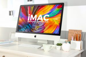 Free-Designer-Workplace-With-iMac-Mockup-2018