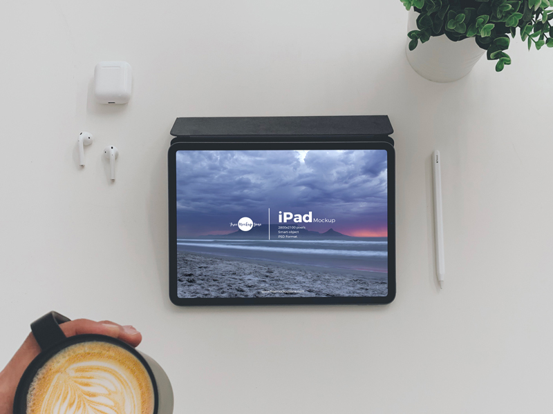Free-Top-View-Coffee-With-iPad-Mockup