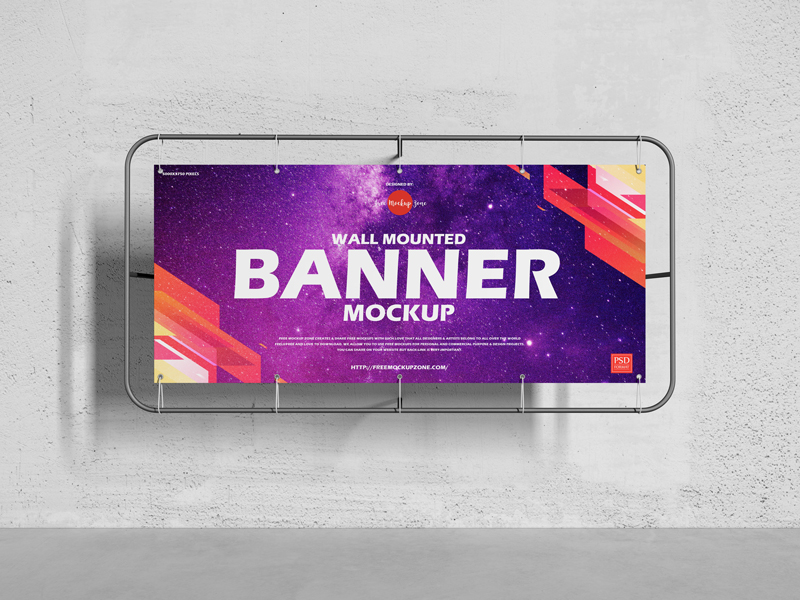 Download Free Wall Mounted Banner Mockup Free Mockup Zonefree Mockup Zone PSD Mockup Templates