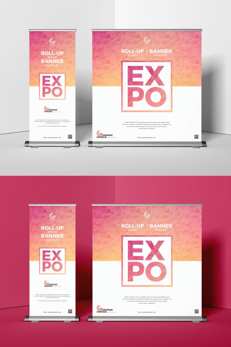 Free Exhibition Banner Stand With RollUp Mockup Free