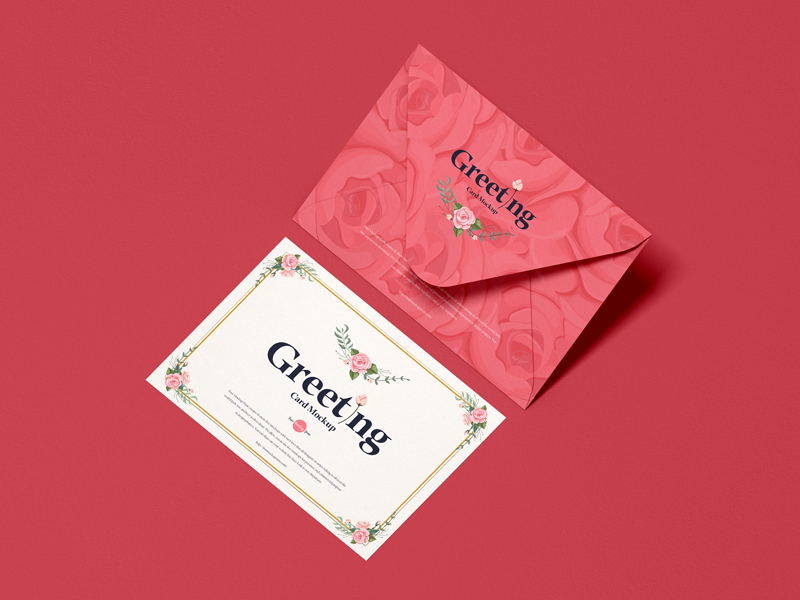 Free-Top-View-Envelope-With-Greeting-Card-Mockup-600