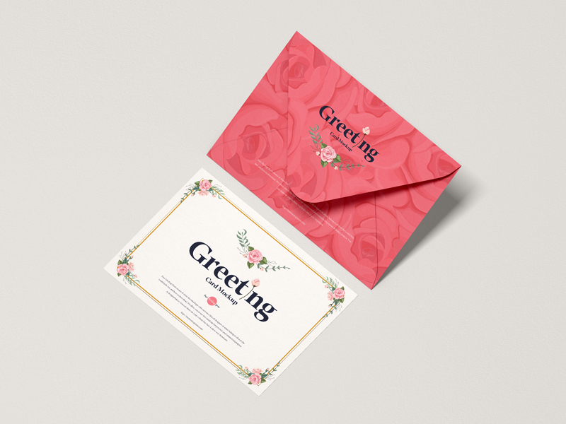 Free-Top-View-Envelope-With-Greeting-Card-Mockup
