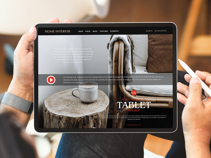 Free-Person-Working-on-Tablet-Mockup