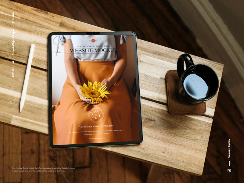 Free-Tablet-Placing-on-Wooden-Table-Website-Mockup