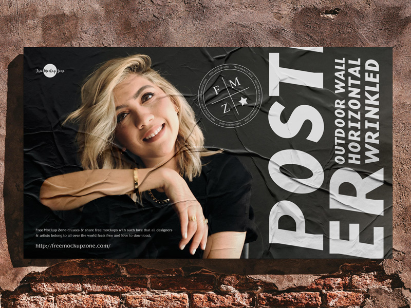 Free-Outdoor-Wall-Horizontal-Wrinkled-Poster-Mockup-600