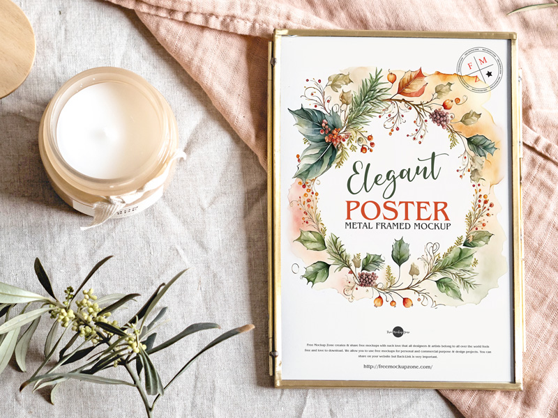 Free-Elegant-Metal-Framed-Poster-Mockup-600