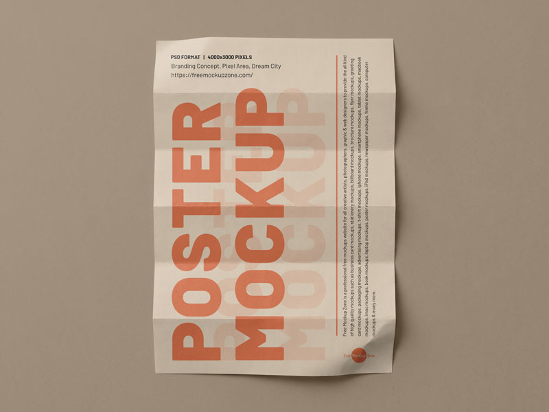 A minimalist branding poster mockup displayed in a high-quality PSD template format, showing a clean vertical poster frame against a neutral background with realistic shadows.