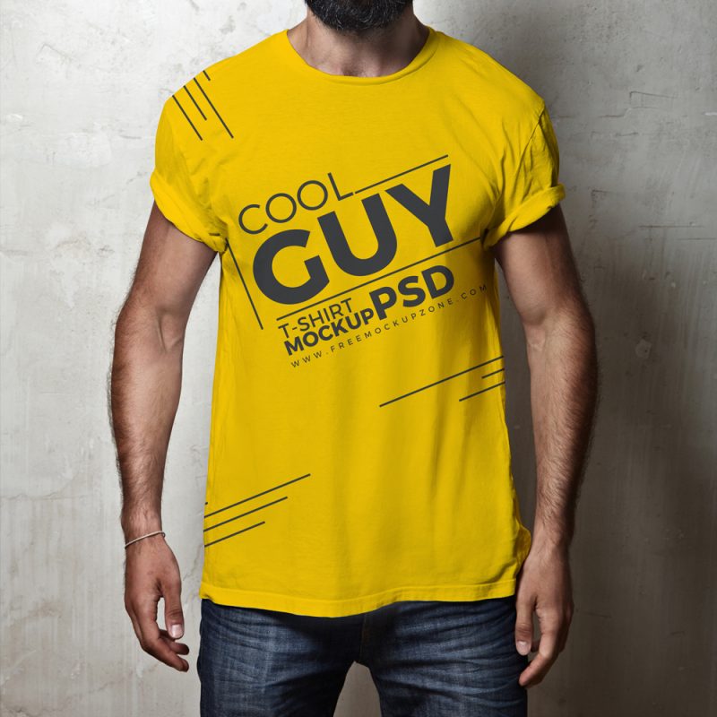 Download Free Cool Guy T-Shirt MockUp PsdFree Mockup Zone