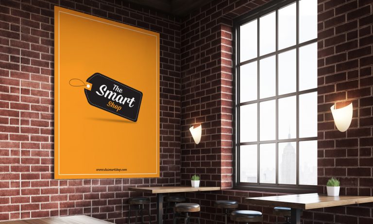 Free Poster Mock-Up In Restaurant For Promotion & AdvertisementFree