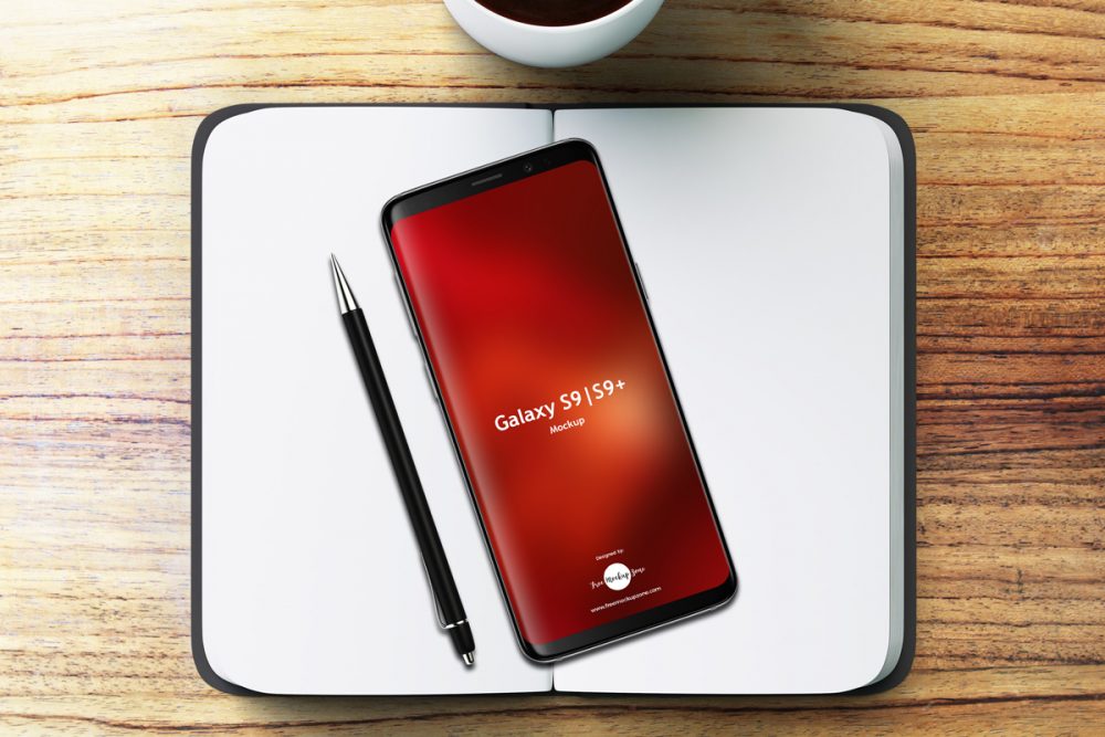 Download Free Notebook With Samsung Galaxy S9 & S9+ Mockup 2018Free Mockup Zone
