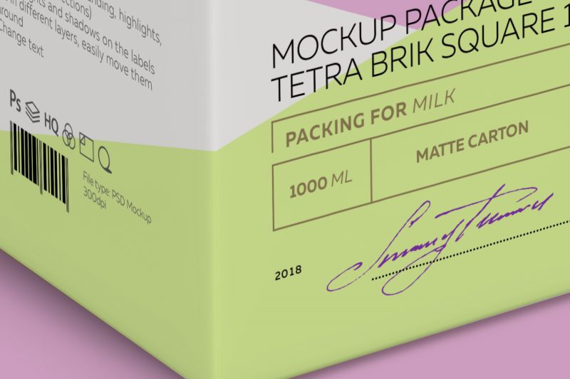 Free Milk Box Packaging Tetra Brik Square 1l Mockup PSD 2018