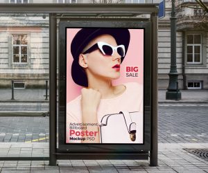 Download Free Bus Shelter Vertical Billboard Poster Mockup PSD ...