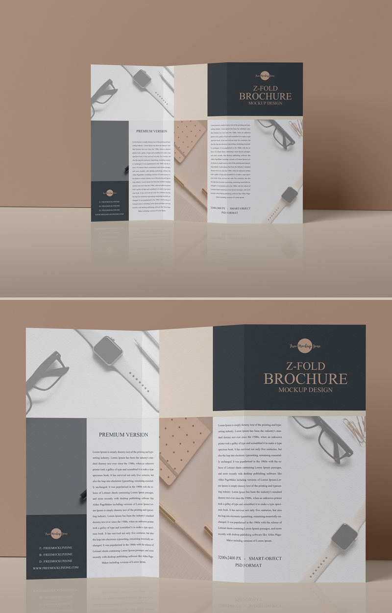 Download Free Z-Fold Brochure Mockup PSD Design 2019 - Free Mockup ZoneFree Mockup Zone