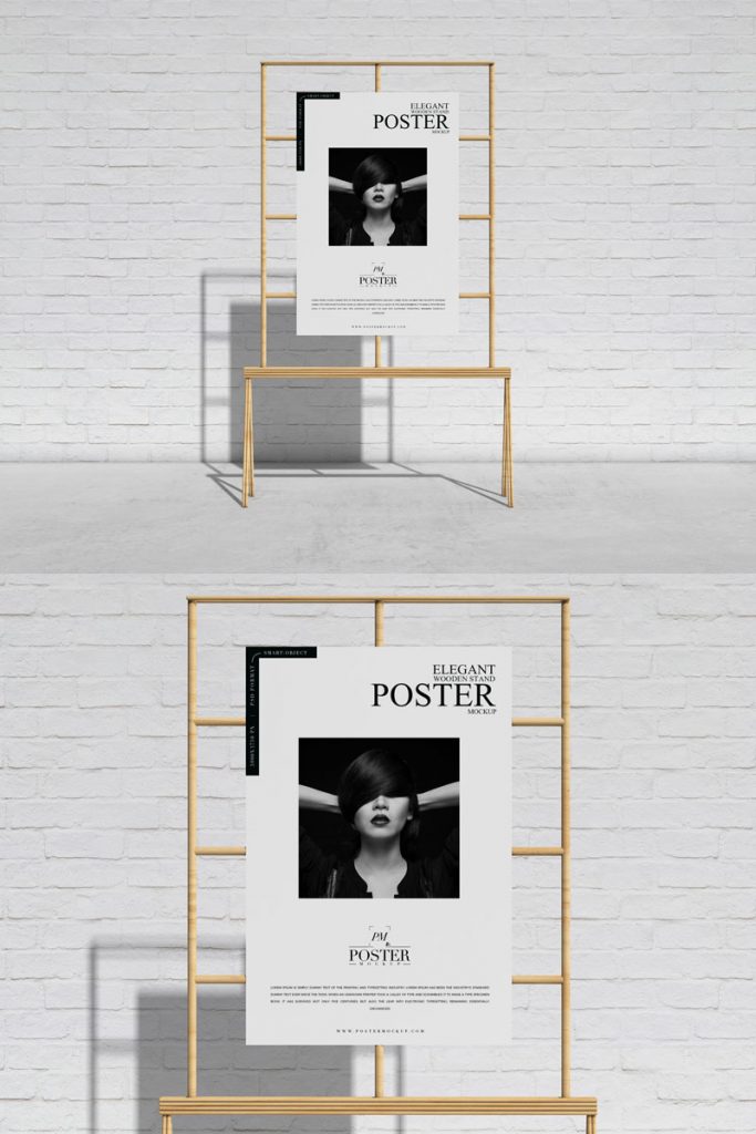 Download Free Front View Wooden Stand Poster Mockup For Branding - Free Mockup ZoneFree Mockup Zone