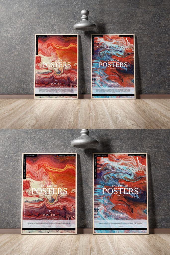Free Interior Posters Placing on Wooden Floor Mockup - Free Mockup