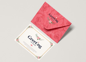 Free-Top-View-Envelope-With-Greeting-Card-Mockup-300