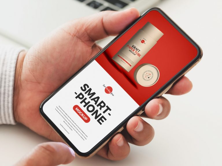 Free Person Using Smartphone Mockup PSD Free Mockup