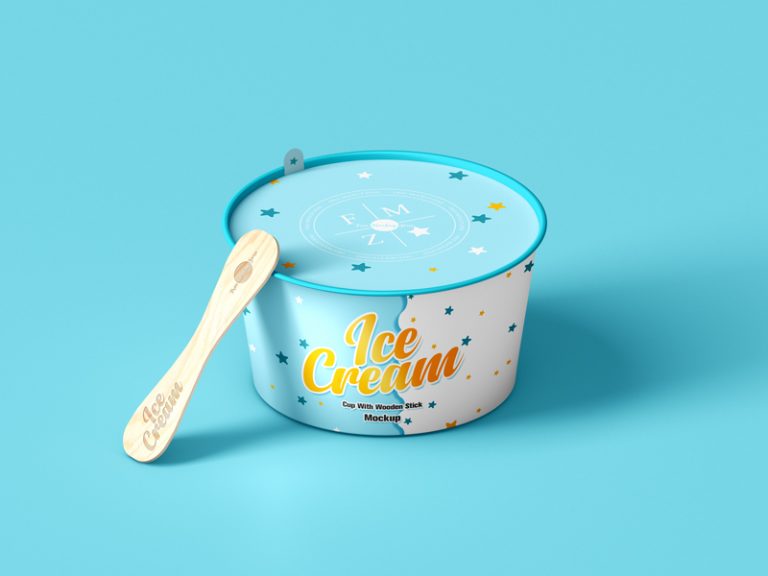 Download Free Ice Cream Cup With Wooden Stick Mockup - Free Mockup ZoneFree Mockup Zone