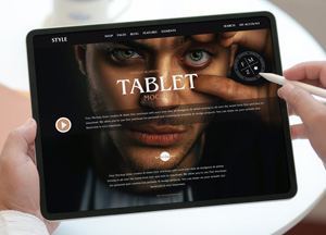 Free-Person-Working-on-Modern-Tablet-Mockup-300