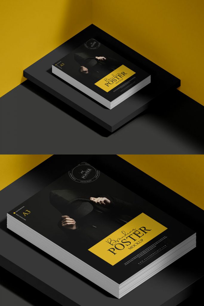 Free A3 Stack of Poster Mockup - Free Mockup Zone