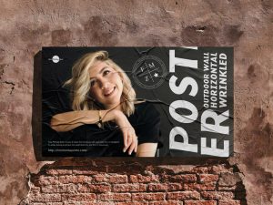 Free-Outdoor-Wall-Horizontal-Wrinkled-Poster-Mockup