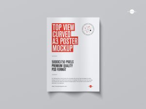 Free-Top-View-Curved-A3-Poster-Mockup