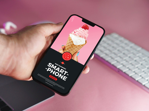 Free-Man-Showing-Smartphone-Mockup-300