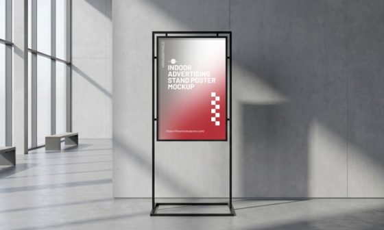 Free-Indoor-Advertising-Stand-Poster-Mockup