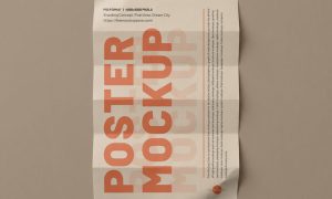 A minimalist branding poster mockup displayed in a high-quality PSD template format, showing a clean vertical poster frame against a neutral background with realistic shadows.