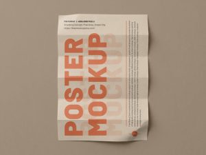A minimalist branding poster mockup displayed in a high-quality PSD template format, showing a clean vertical poster frame against a neutral background with realistic shadows.