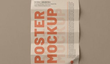 A minimalist branding poster mockup displayed in a high-quality PSD template format, showing a clean vertical poster frame against a neutral background with realistic shadows.